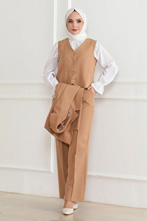 Yelekli Üçlü Takım Taba MSW19222-6