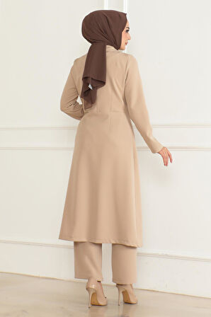 Düğme Detaylı Fermuarlı Takım Bej MSW19219-5