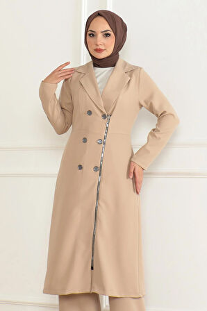 Düğme Detaylı Fermuarlı Takım Bej MSW19219-5