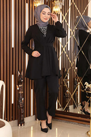 Taş Detaylı Kemerli Takım Siyah MSW19122-3