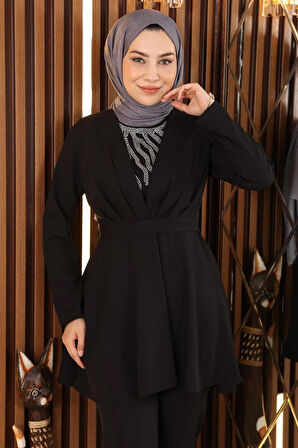 Taş Detaylı Kemerli Takım Siyah MSW19122-3