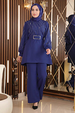 İncili Taş Detaylı Takım İndigo MSW19116-1