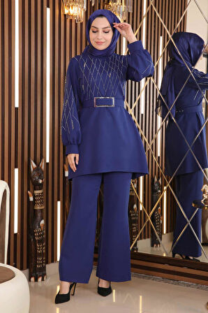 İncili Taş Detaylı Takım İndigo MSW19116-1