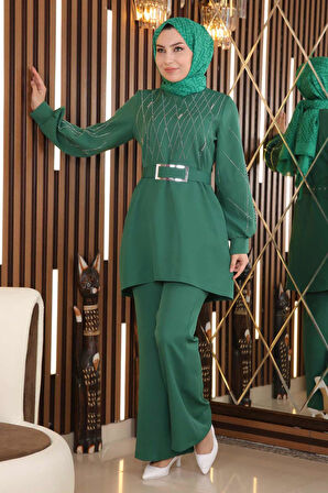 İncili Taş Detaylı Takım Zümrüt MSW19116-5