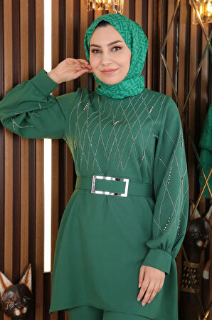 İncili Taş Detaylı Takım Zümrüt MSW19116-5