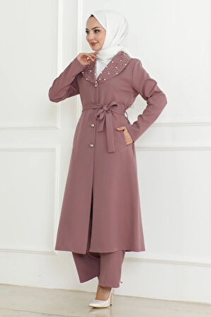 İnci Detaylı Takım Gül Kurusu MSW19216-3