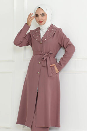 İnci Detaylı Takım Gül Kurusu MSW19216-3