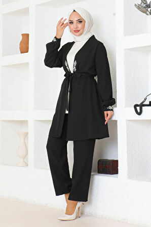 Taş Detaylı Takım Siyah MSW19203-1