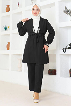 Taş Detaylı Takım Siyah MSW19203-1