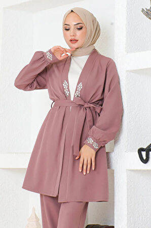 Taş Detaylı Takım Gül Kurusu MSW19203-3