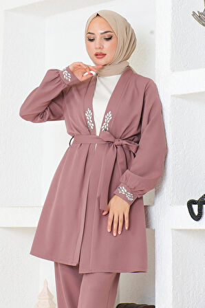 Taş Detaylı Takım Gül Kurusu MSW19203-3