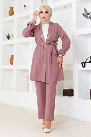 Taş Detaylı Takım Gül Kurusu MSW19203-3