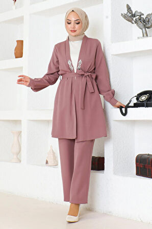 Taş Detaylı Takım Gül Kurusu MSW19203-3