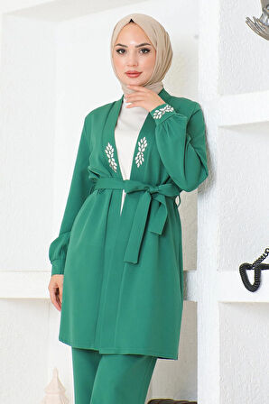 Taş Detaylı Takım Zümrüt MSW19203-4