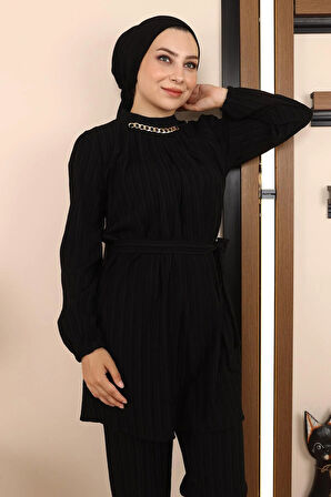 Zincir Detaylı Takım Siyah MSW19140-1