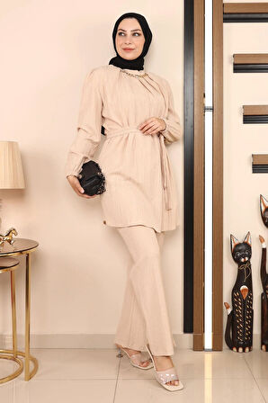 Zincir Detaylı Takım Bej MSW19140-3