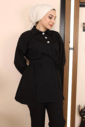 Yırtmaçlı Takım Siyah MSW19129-1