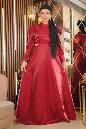 Omuz Büzgülü Büyük Beden Abiye Bordo MSW19128-2