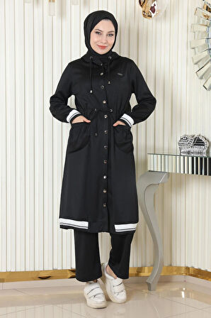 Kapşonlu Ribanalı Takım Siyah MSW19196-1