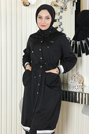 Kapşonlu Ribanalı Takım Siyah MSW19196-1