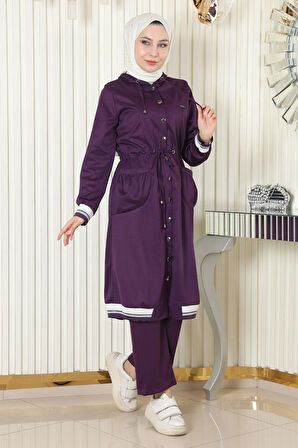 Kapşonlu Ribanalı Takım Mor MSW19196-3