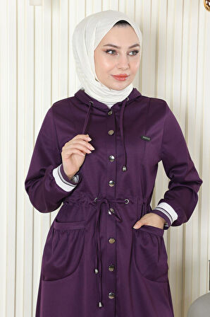 Kapşonlu Ribanalı Takım Mor MSW19196-3