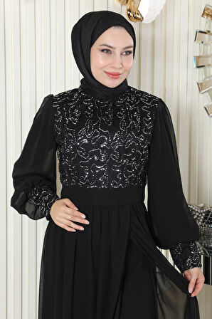 Pulpayetli Şifon Takım Siyah MSW19190-1