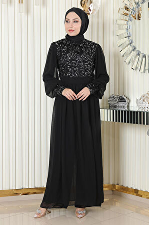 Pulpayetli Şifon Takım Siyah MSW19190-1