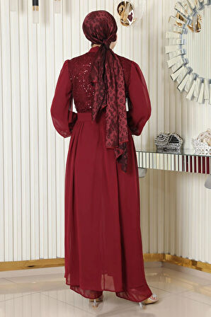 Pulpayetli Şifon Takım Bordo MSW19190-2
