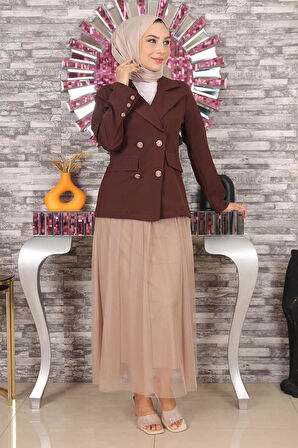 Ceketli Eteği Tül Takım Kahverengi MSW19151-2