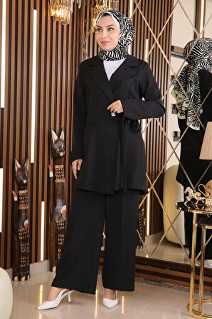 Kuşak Detaylı Takım Siyah MSW19106-1