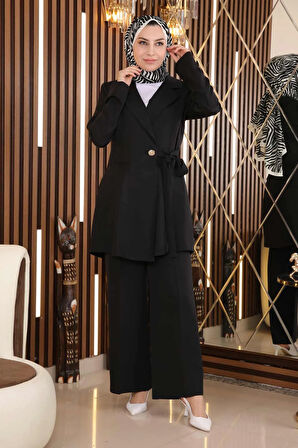 Kuşak Detaylı Takım Siyah MSW19106-1