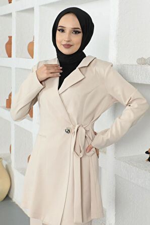 Kuşak Detaylı Takım Bej MSW19106-3