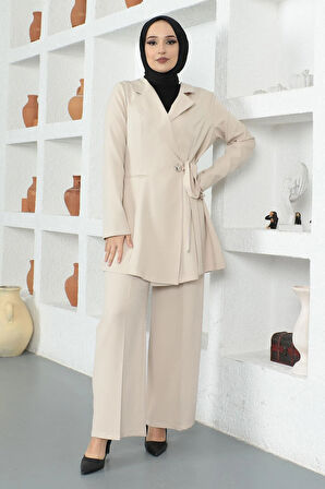 Kuşak Detaylı Takım Bej MSW19106-3