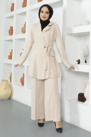 Kuşak Detaylı Takım Bej MSW19106-3