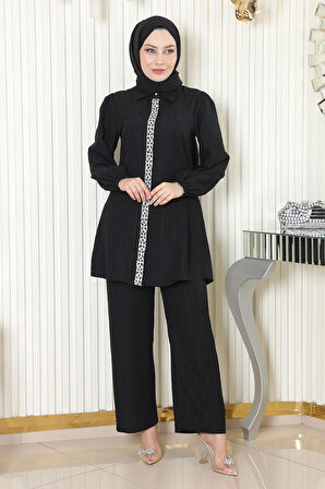 Taş Detaylı Takım Siyah MSW19195-1