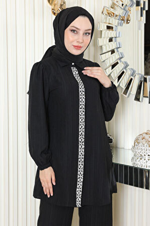 Taş Detaylı Takım Siyah MSW19195-1