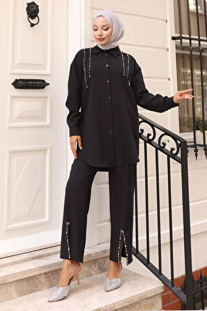 İnci Detaylı Takım Siyah 19259