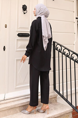 İnci Detaylı Takım Siyah 19259