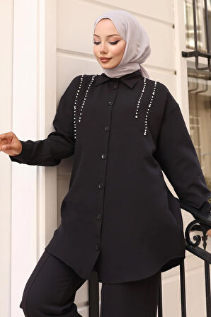 İnci Detaylı Takım Siyah 19259