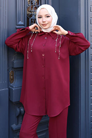 İnci Detaylı Takım Bordo 19259