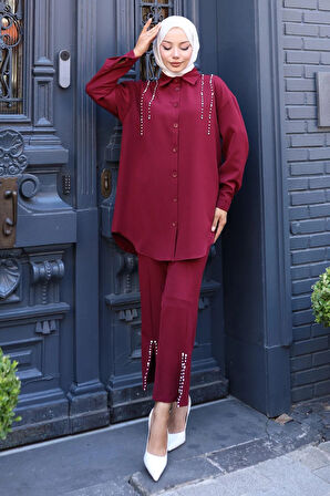 İnci Detaylı Takım Bordo 19259