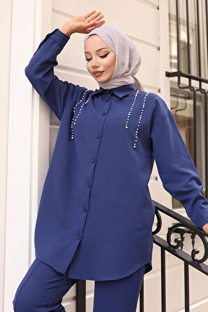İnci Detaylı Takım İndigo 19259