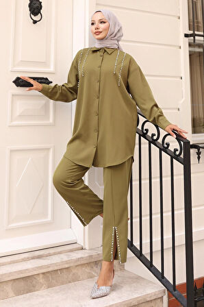 İnci Detaylı Takım Haki 19259