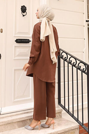 İnci Detaylı Takım Kahverengi 19259