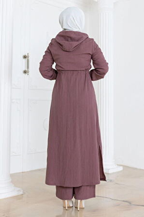 Beli Bağcıklı Kapşonlu Takım Gül Kurusu 19236