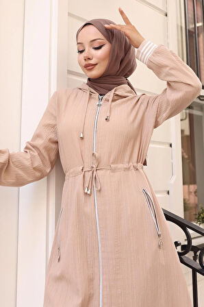 Beli Bağcıklı Kapşonlu Takım Bej 19236