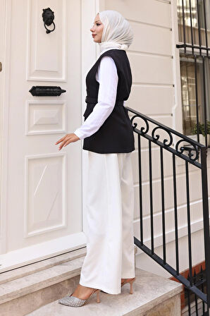 V Yaka Yelekli Takım Siyah 19254