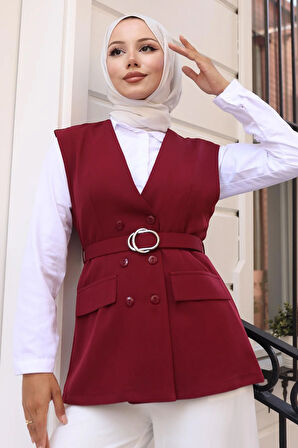 V Yaka Yelekli Takım Bordo 19254