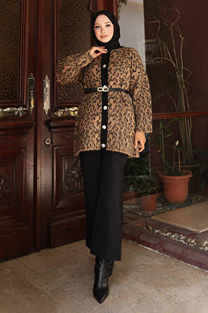 Leopar Desenli Triko Takım Taba 6147